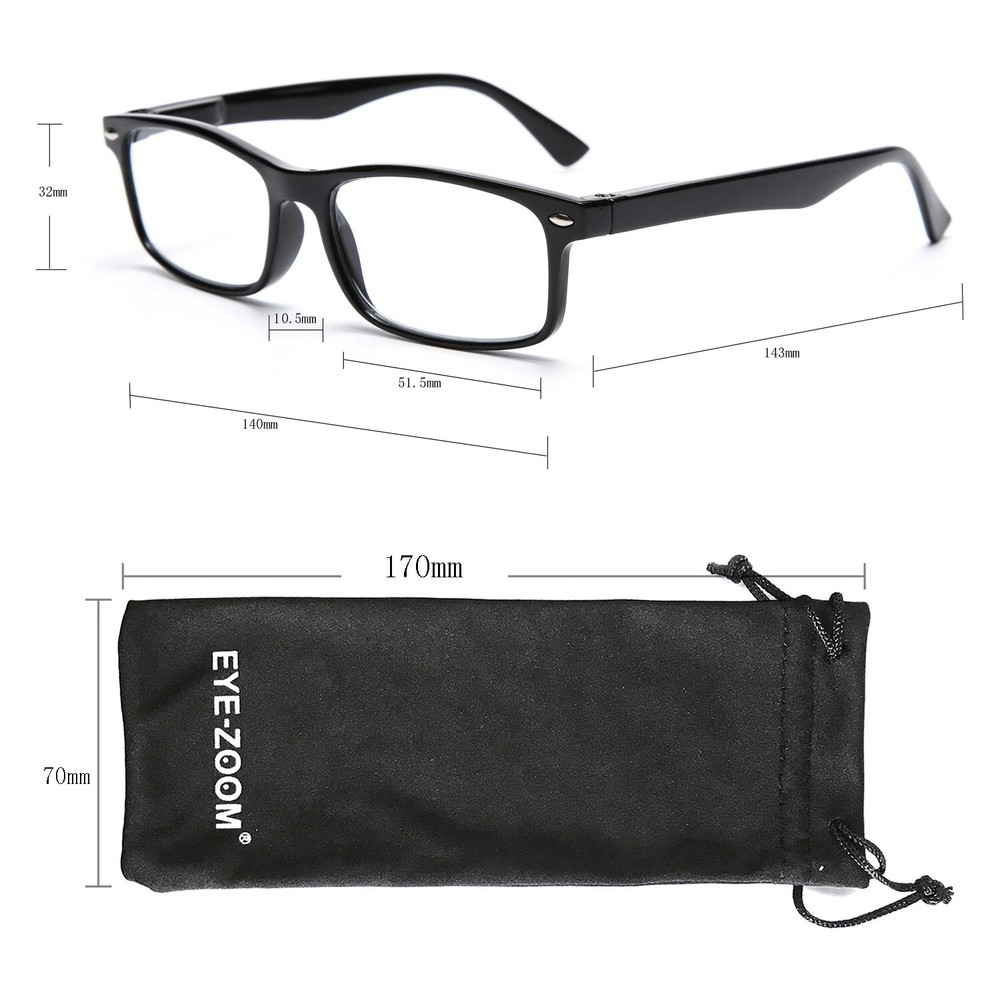EYE ZOOM 5 Pack Rectangular Vintage Plastic Frame Reading Glasses for Men Women