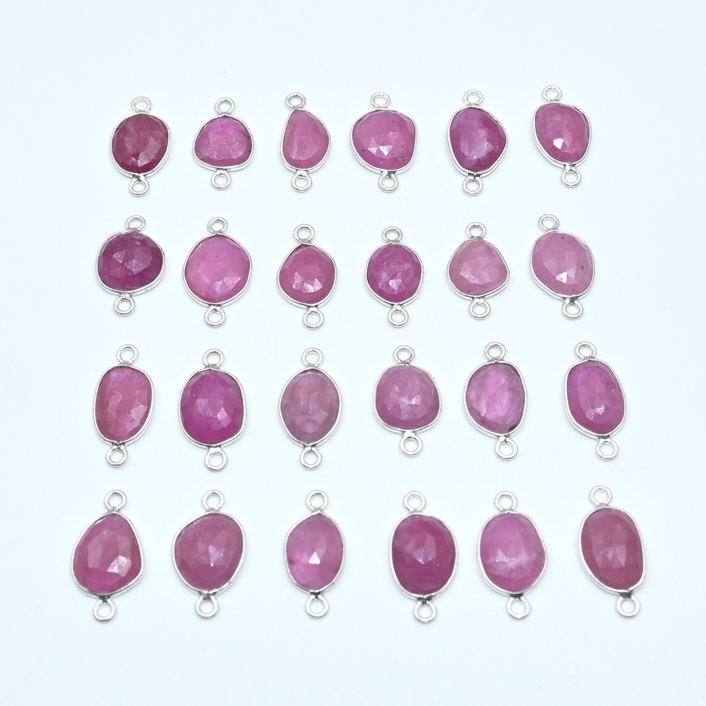 Ruby Bezel Faceted Connectors | Rose Cut Ruby Slice Connectors in 925 Sterling