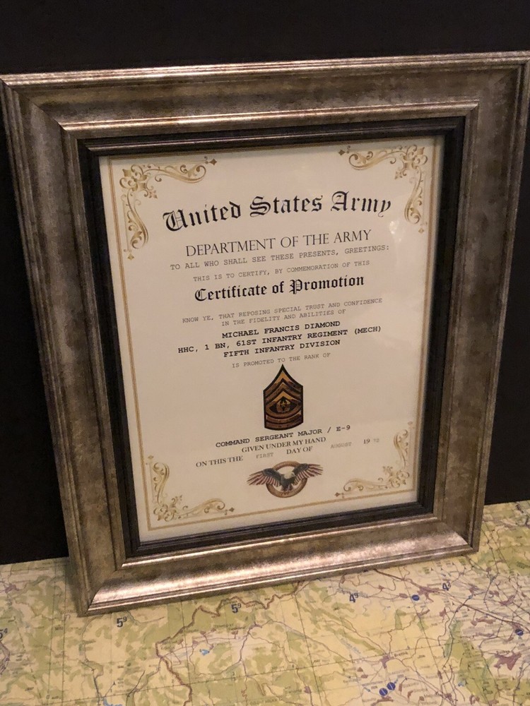 COMMAND SGT MAJOR / CSM (E-9) U.S. Army ~ Commemorative Promotion Certificate