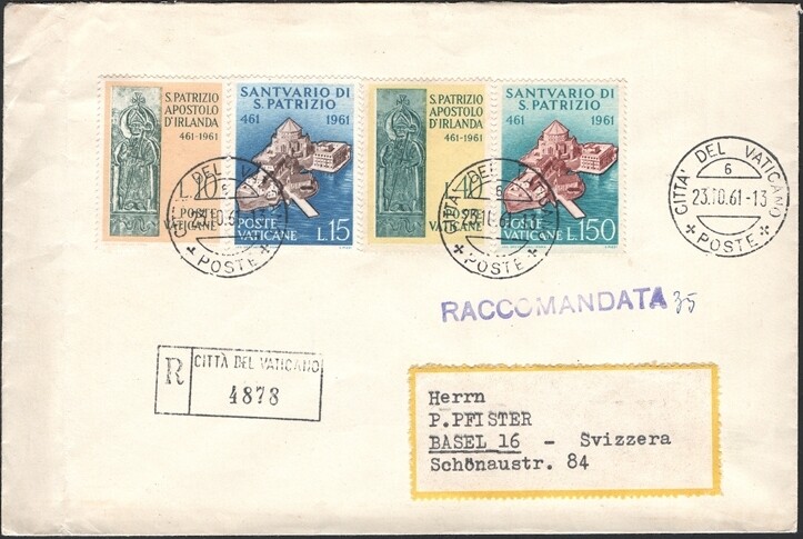 VATICAN, 1961. Reg Covers 313-316, Basel
