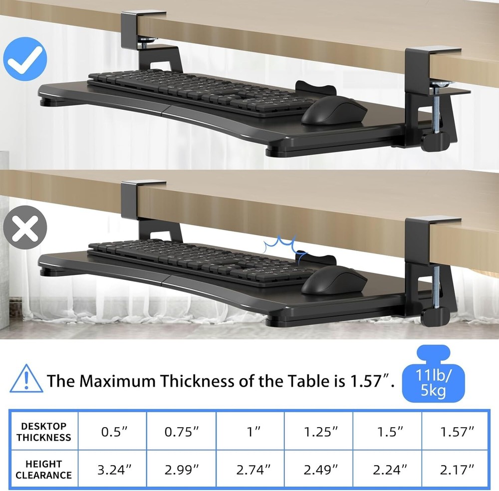 SUPTEK | Keyboard Tray Under Desk Pull Out with C Clamp Mount