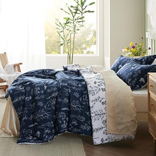 Comforter Set - Navy Comforter, Cute Floral Bedding Comforter King 24 - Navy