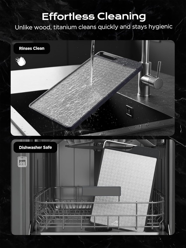 Titanium Cutting Board Kitchen Double-Sided Pure Titanium(Checkered Design &