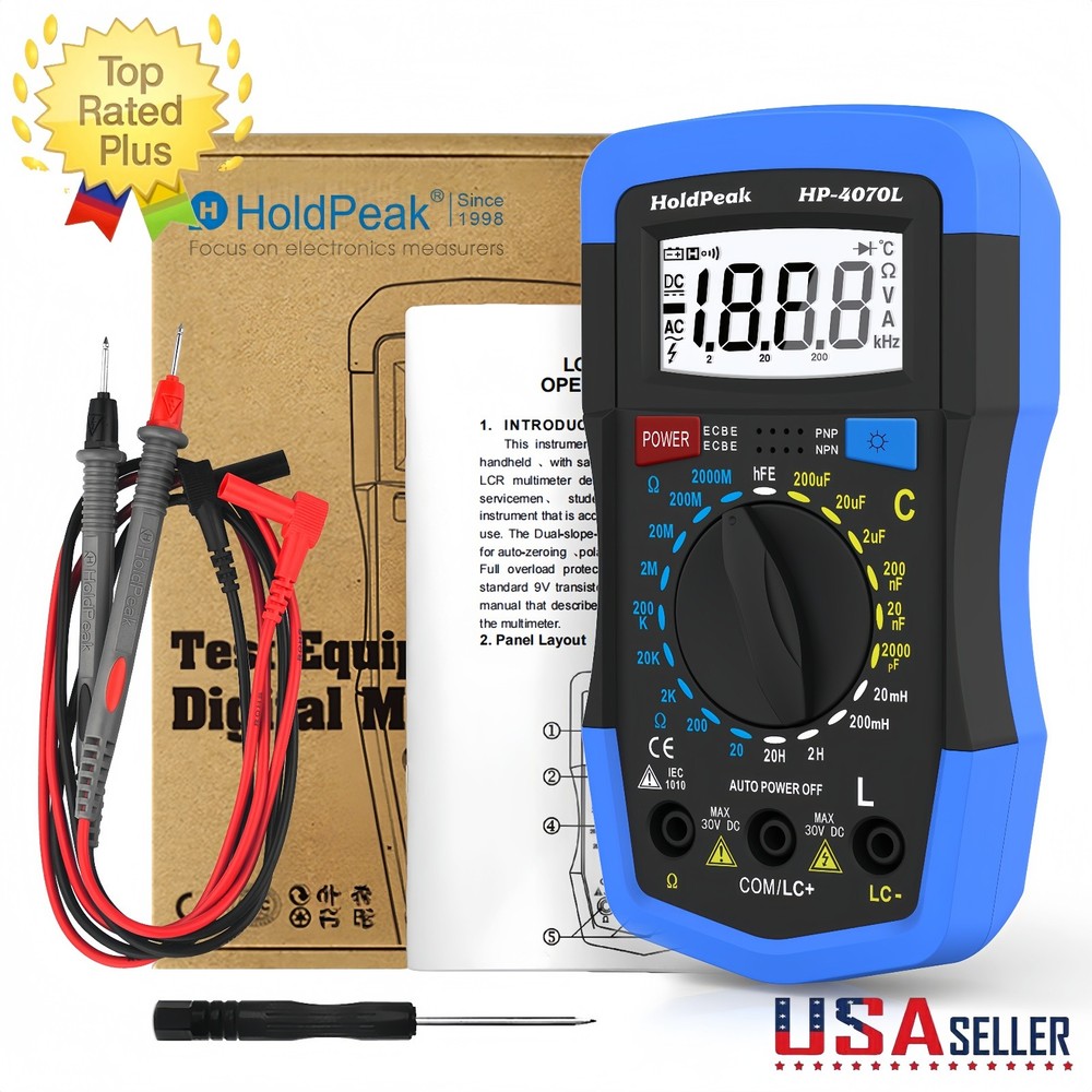 Digital LCR Multimeter, Capacitor Tester, Inductance Meter hFE Ohm Tool LCD US