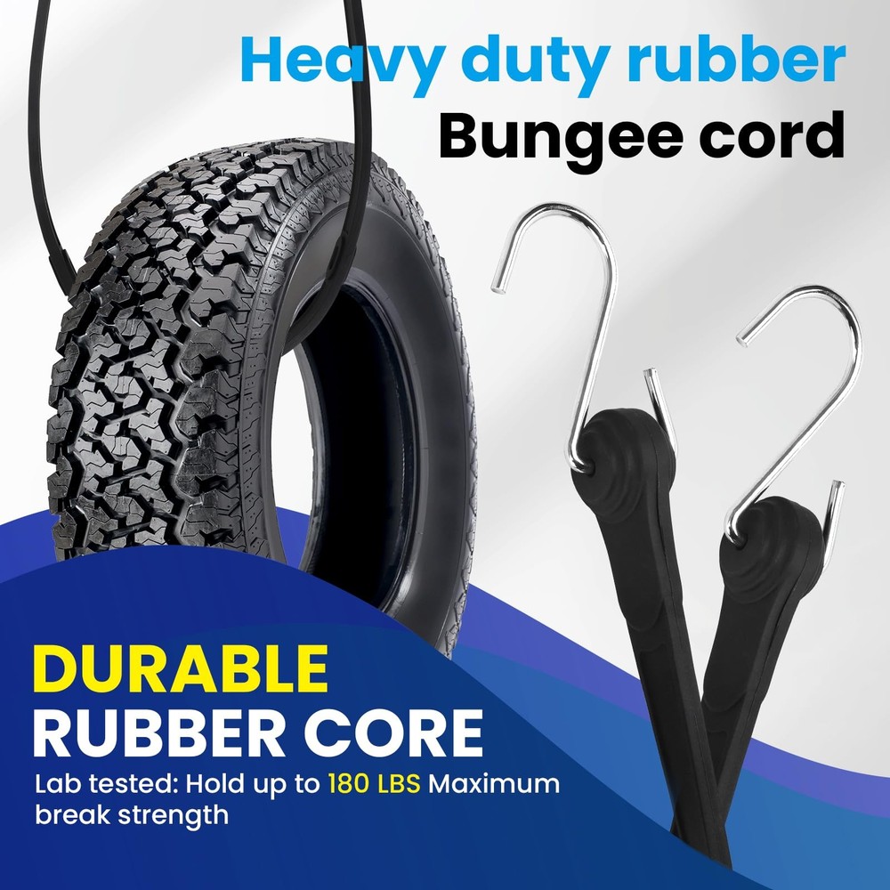 Flat Silicone Rubber Bungee Cords with Hooks Adjustable, 36 inch, 4 Pack Heav...