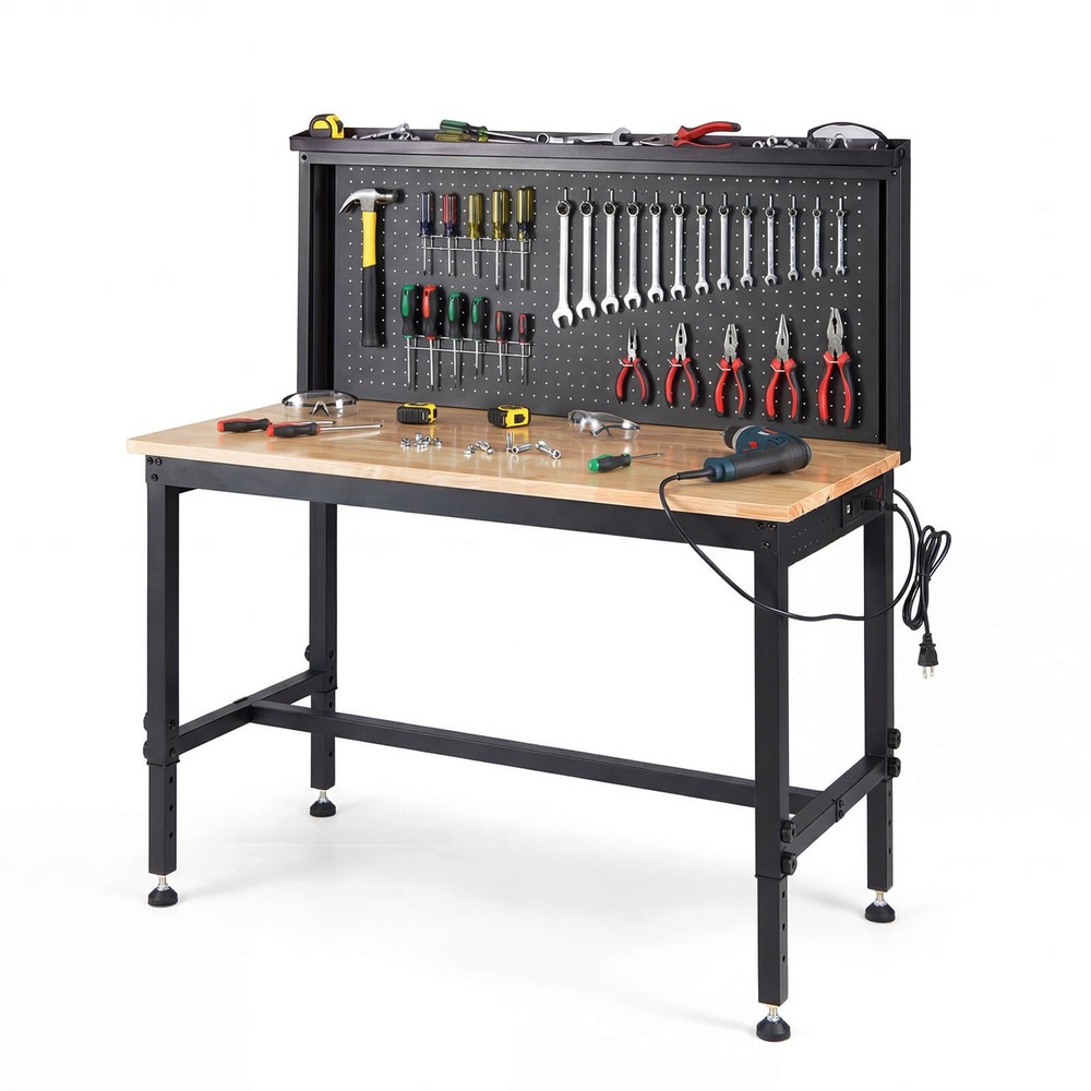 48” Heavy Duty Workbench with AC/USB Outlets and Pegboard, Max Load 2000 LBS