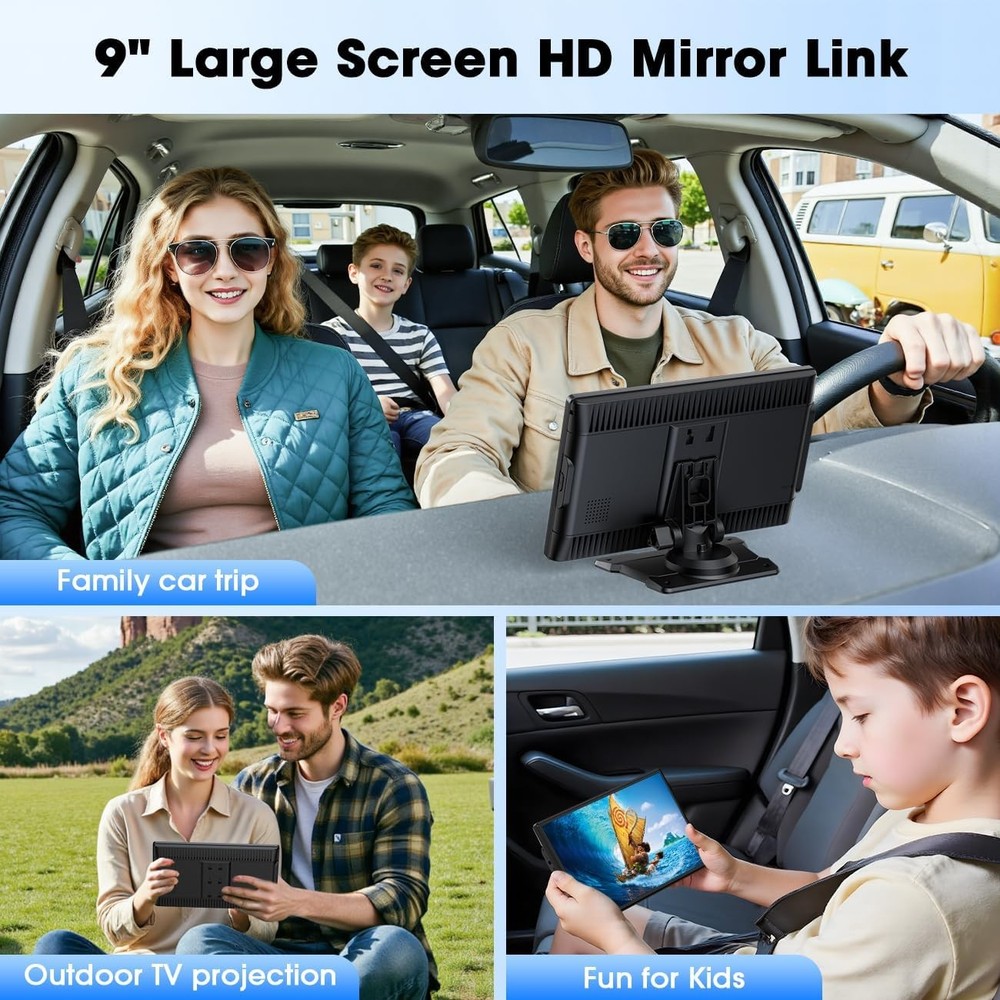 9" Wireless CarPlay & Android Auto Screen with Bluetooth Voice Control Portable