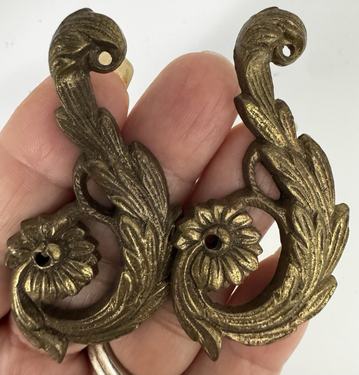 Antique Brass Furniture Embellishments 2 3/8" Trim Ornaments Restore Set of 2