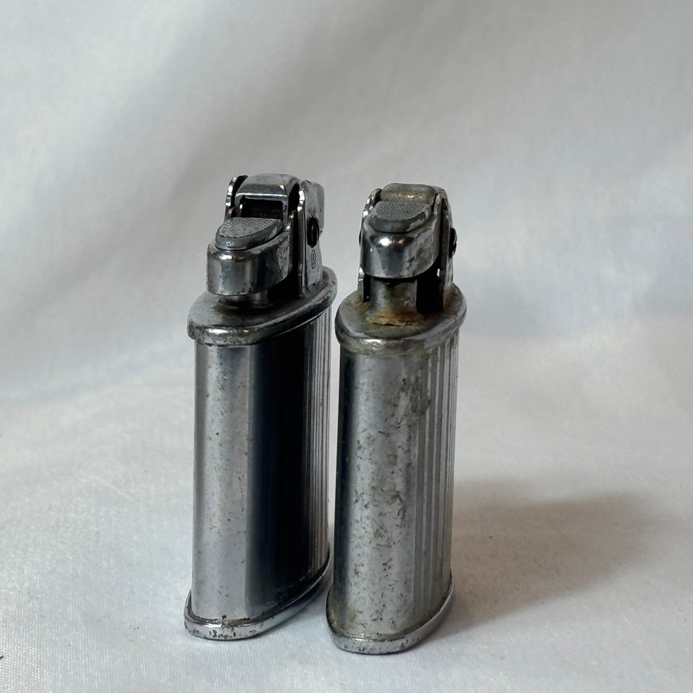 Vtg Ronson Standard Lighters Engine Turned Striped Finish Monogrammed DAD & EO