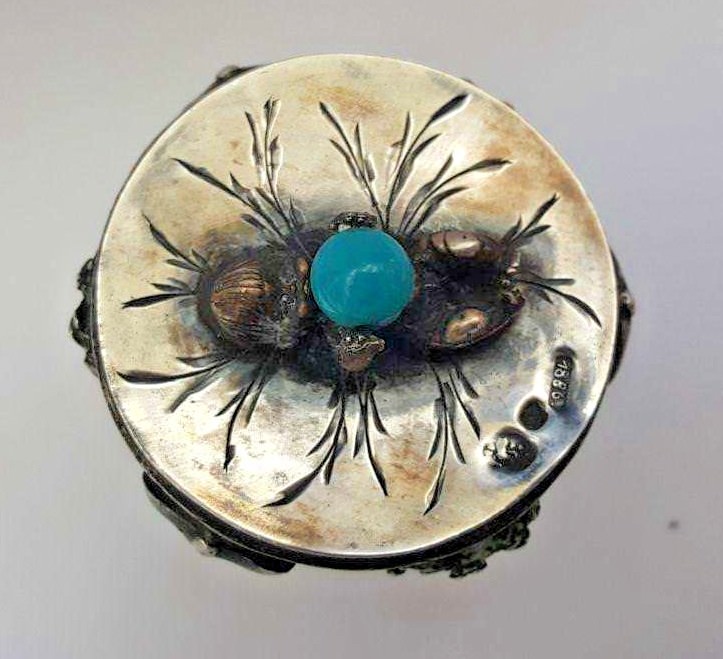 CIRCA 1886 RUSSIAN EGG 84 SILVER WITH RUBY & BLUE STONE