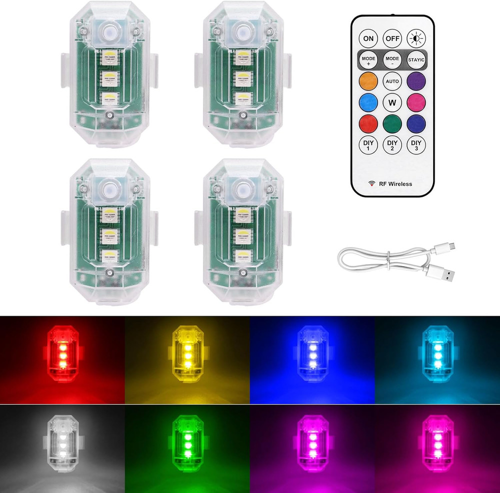4PCS Wireless LED Strobe Lights with Remote Control, 8 Colors USB Rechargeable A