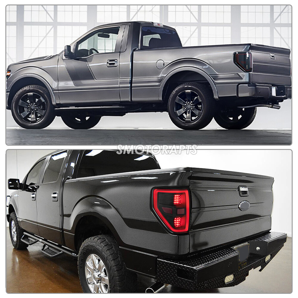 For 2009-2014 Ford F150 LED Tube Brake Lamp Smoke Lens Tail Lights Left & Right