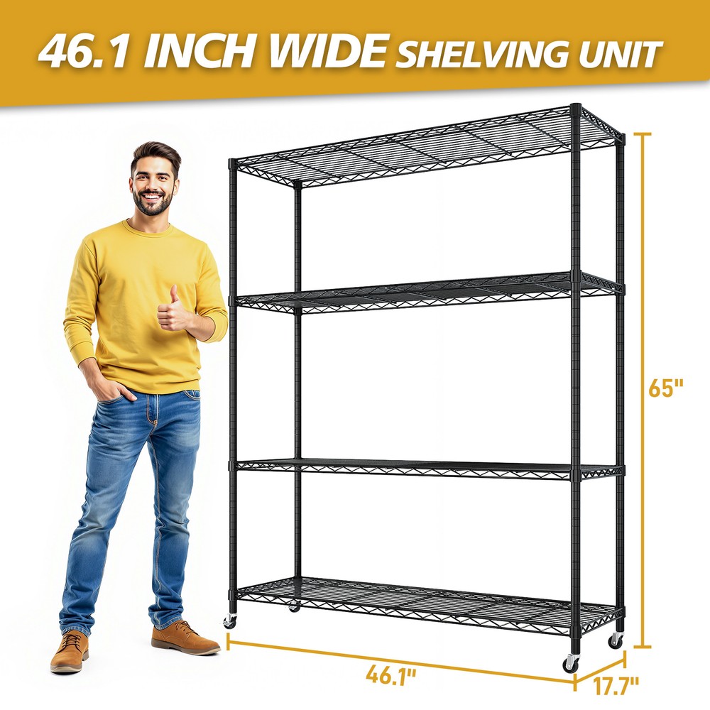 65"H Wire Rolling Shelving Unit on Wheels Adjustable Storage Rolling Wire Rack