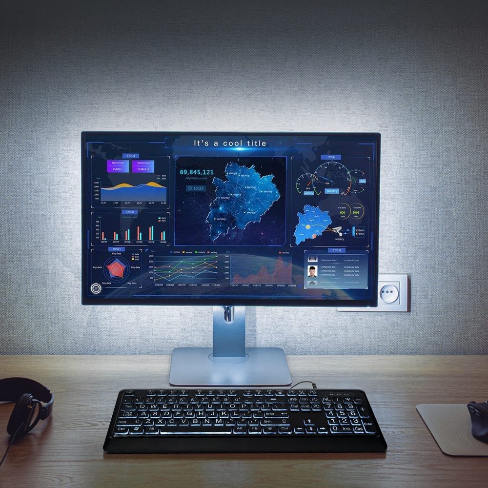 Large Print Backlit Keyboard, USB Wired Computer Keyboard, Full Size Keyboard...