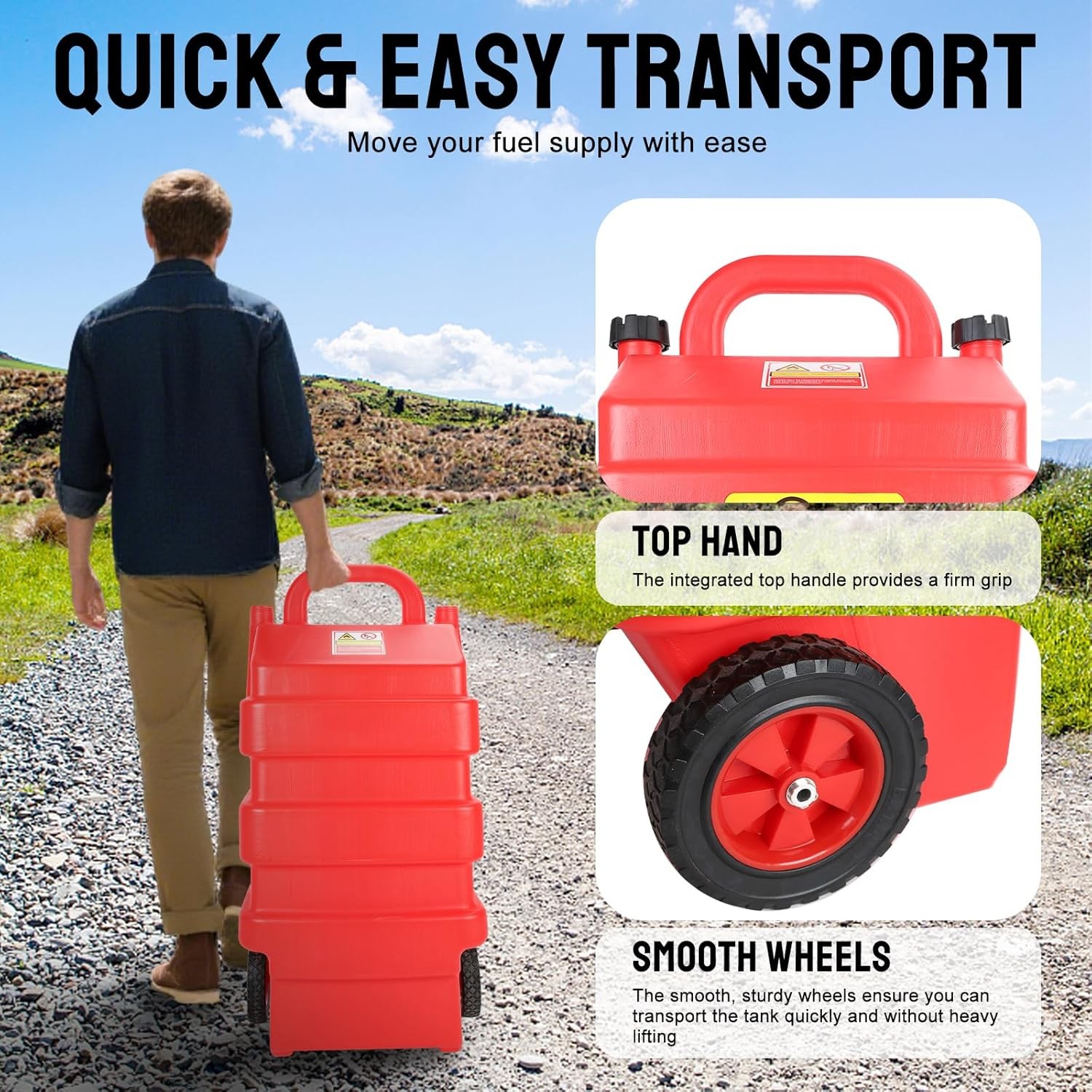 Portable 16 Gallon 60L Fuel Caddy Tank with 12V DC Electric Transfer Pump Red