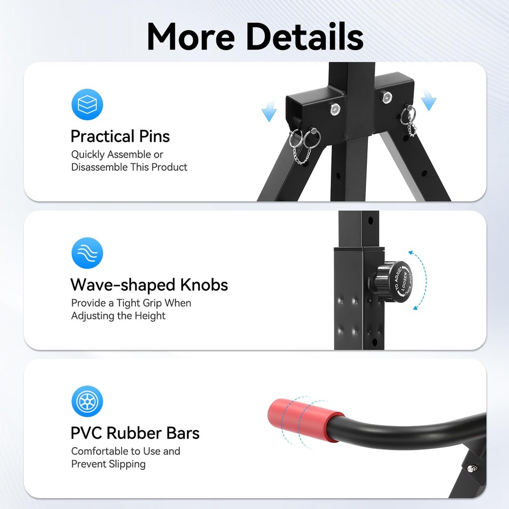 Foldable Pull Up Bar 5.74-7.55ft Height Adjustable Pull Up Dip Station Freest...