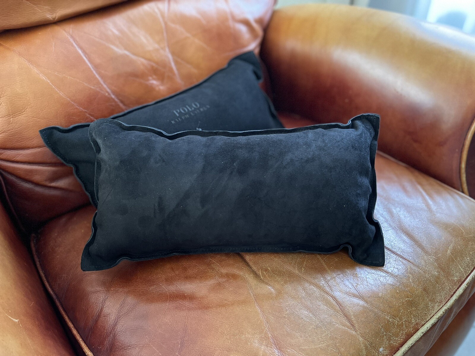 Ralph Lauren Polo Suede Leather Throw Pillow