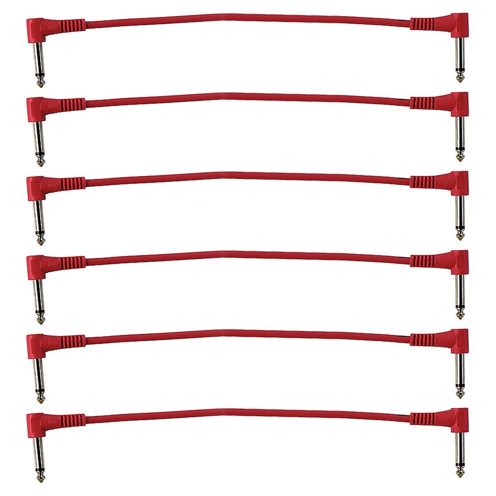 Perfektion 1/4" to 1/4" TS Right-Angle 1' ft Patch Cables, Red, 6-Pack