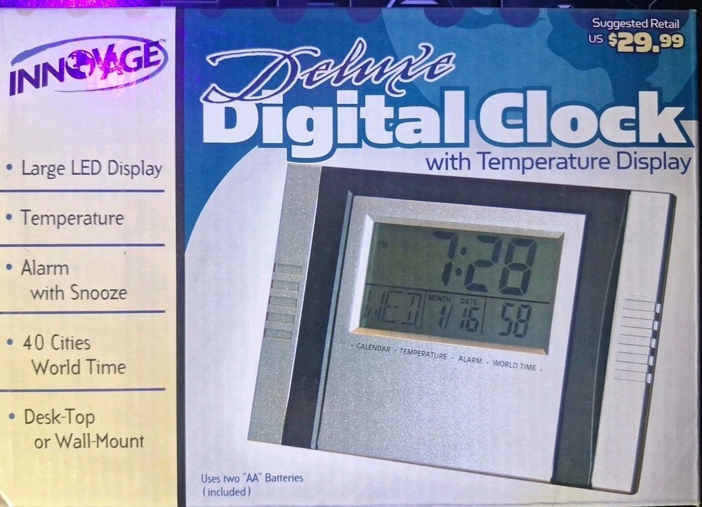 Deluxe Digital Clock with temperature display , 40 cities World clock, INNOVAGE