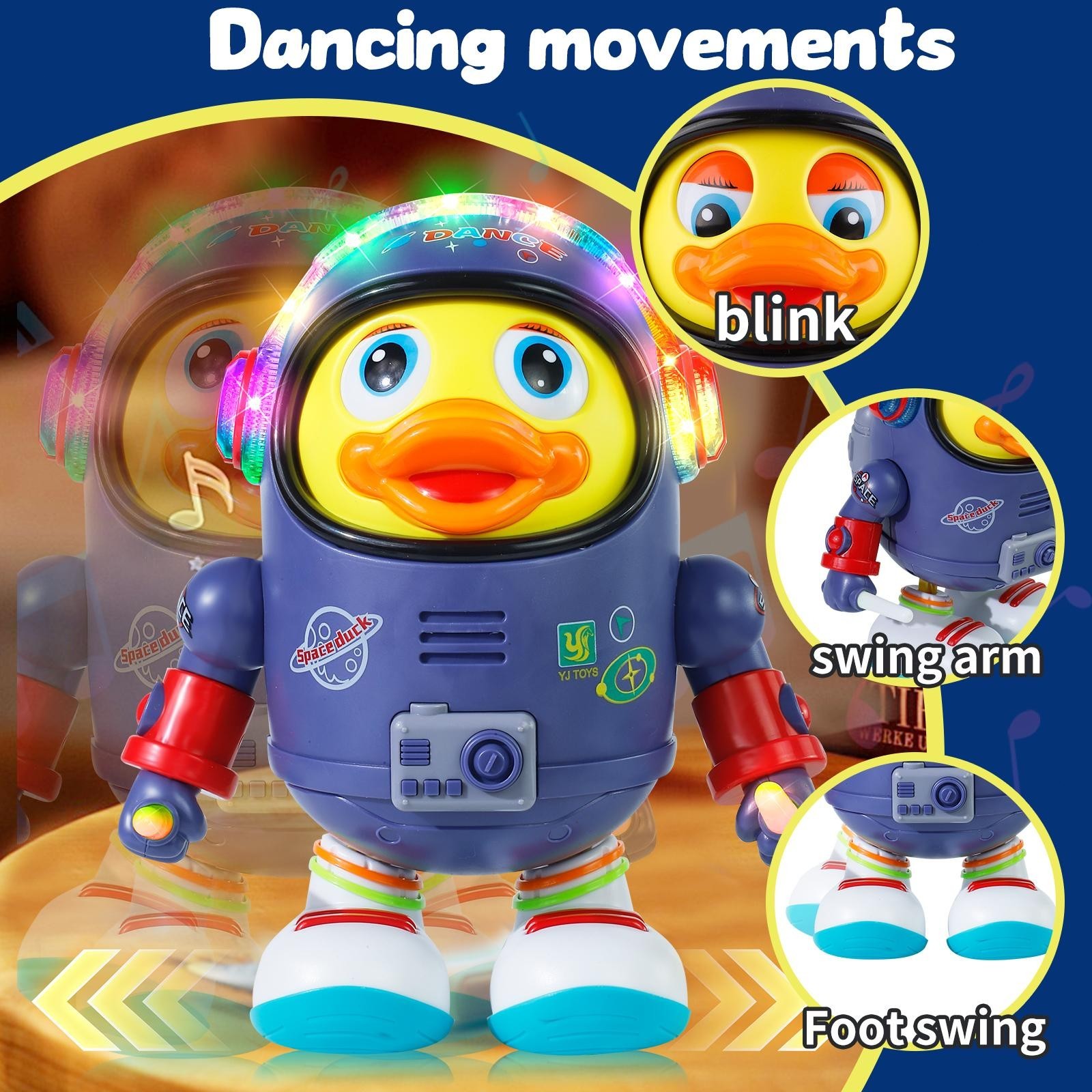 Dancing Space Duck Toy with Music & LED Lights