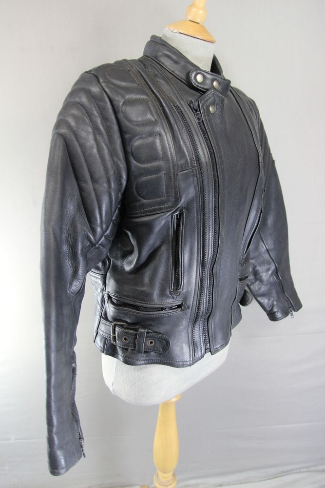AKITO MERCURY PLUS CLASSIC BLACK LEATHER BIKER JACKET WITH BACK PROTECTOR 36-38"
