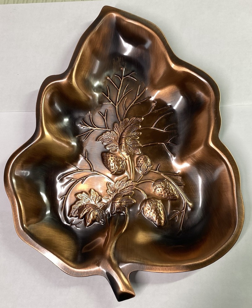 Copper Leaf Shaped Serving/Decorative Tray W/Strawberries By  Coppersmith Guild