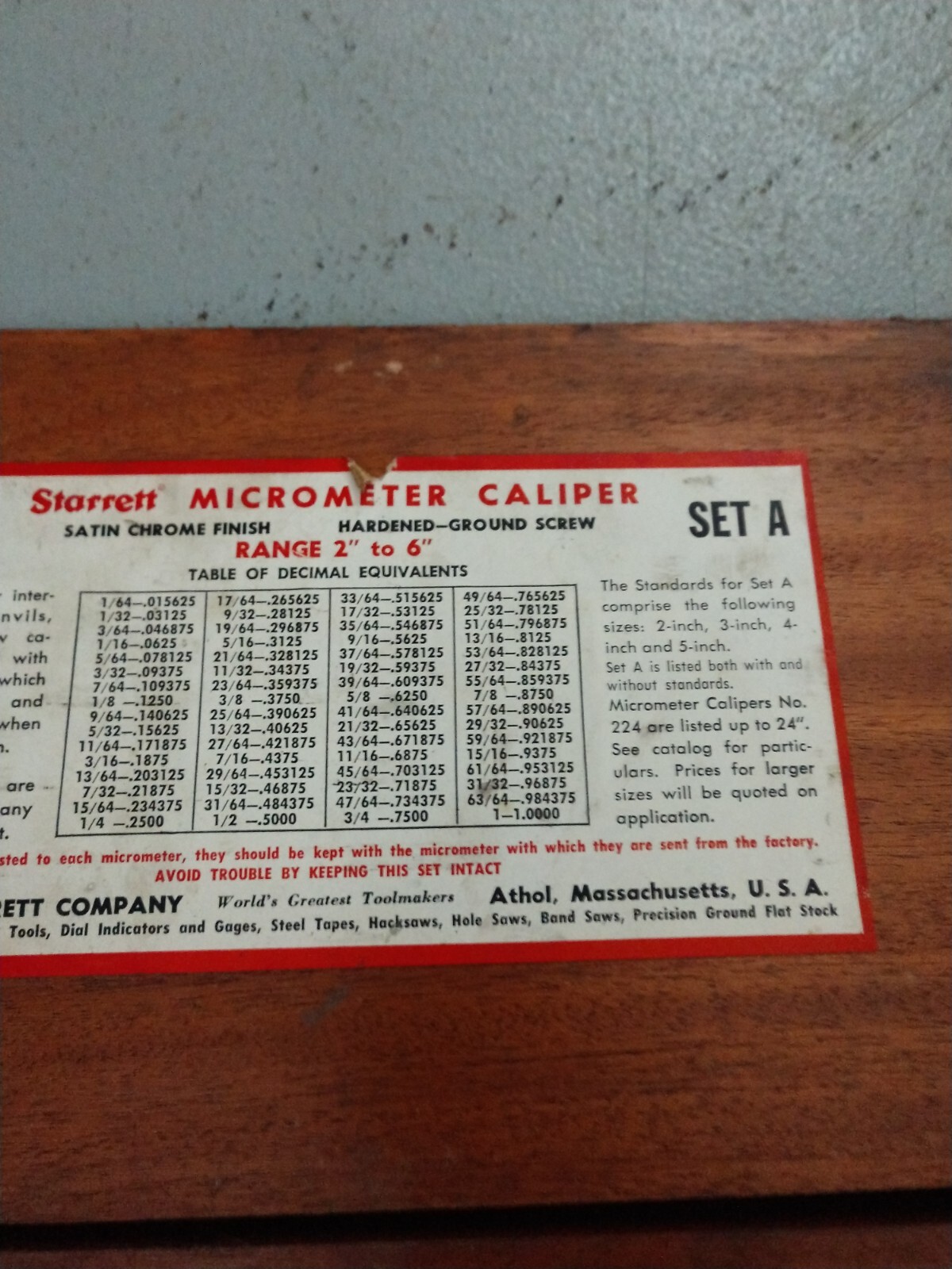 Starrett 224 A Interchangeable Anvil Outside Micrometer Set 2-6" .001" in case