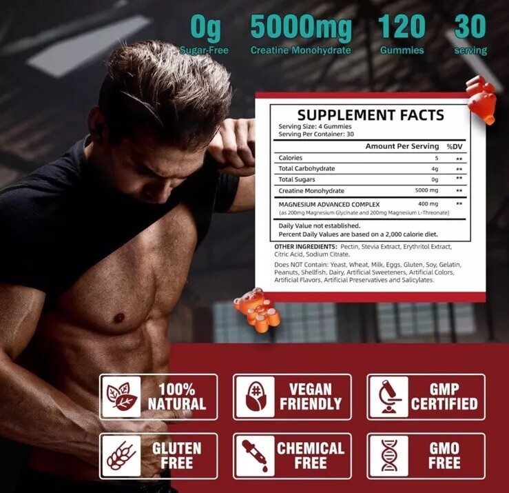 🔥Creatine 120 Sugar Free Monohydrate Gummies BNWT🔥