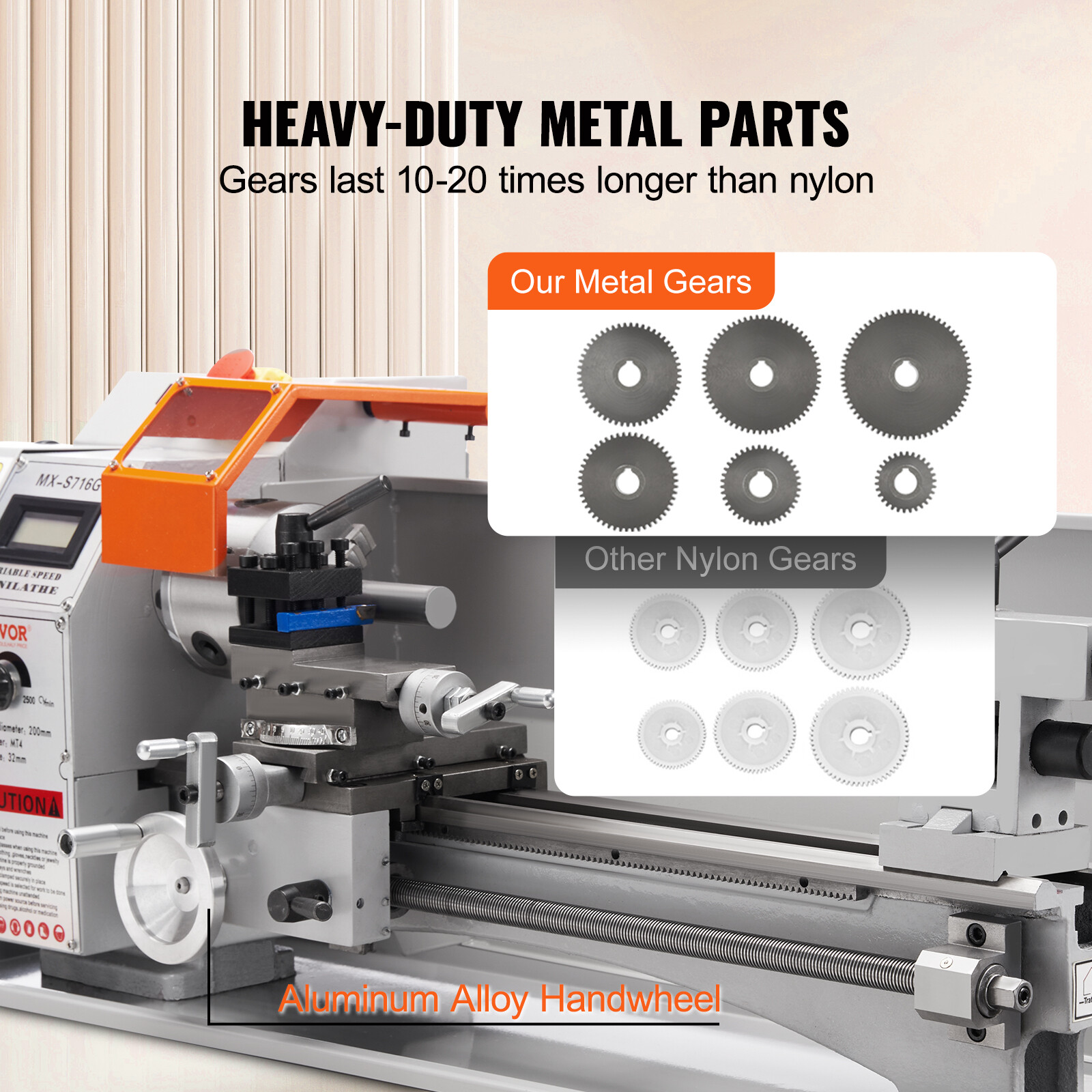 VEVOR Metal Lathe Power Metal Lathe 7''x16'' 150-2500 RPM Continuously Variable