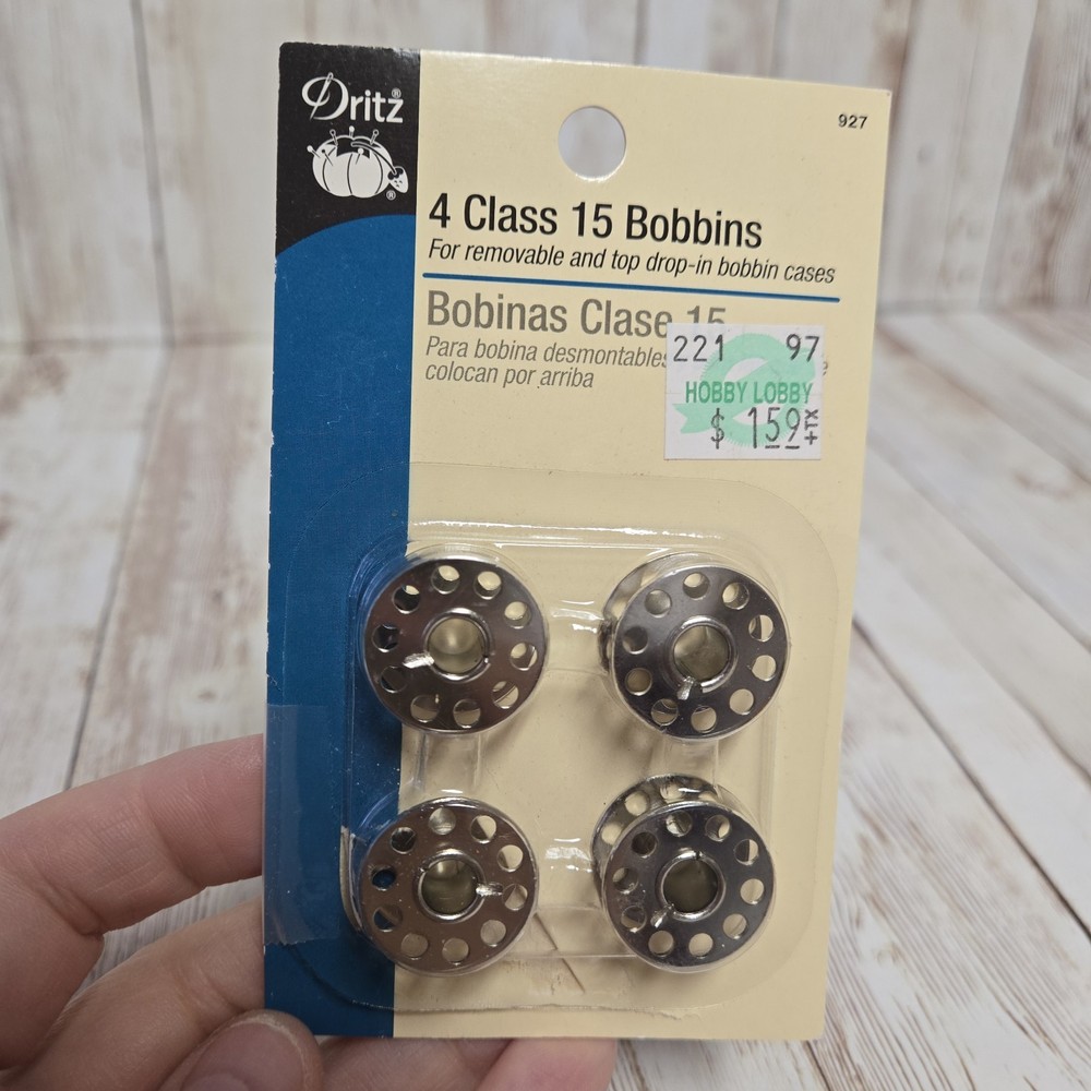 Dritz Class 15 Metal Bobbins 4ct #927 Sewing Machine Open Package