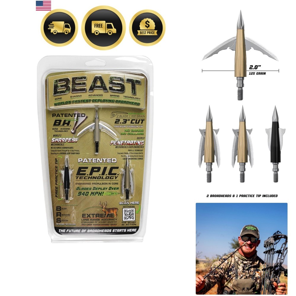 Fastest Deploying Broadhead with Bone Evasion Tech 125 Grain Black
