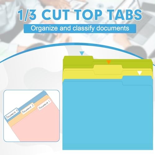 File Folder, 120 Pack 1/3 Cut Tab File Folders, Letter Size, Assorted 10