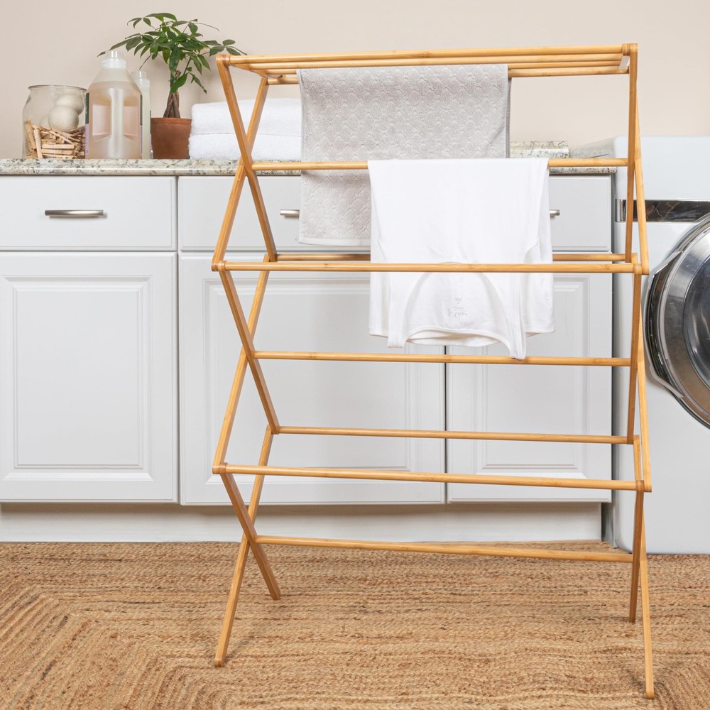 Household Essentials Bamboo Folding Clothes Drying Rack, Upscale Laundry Rack...