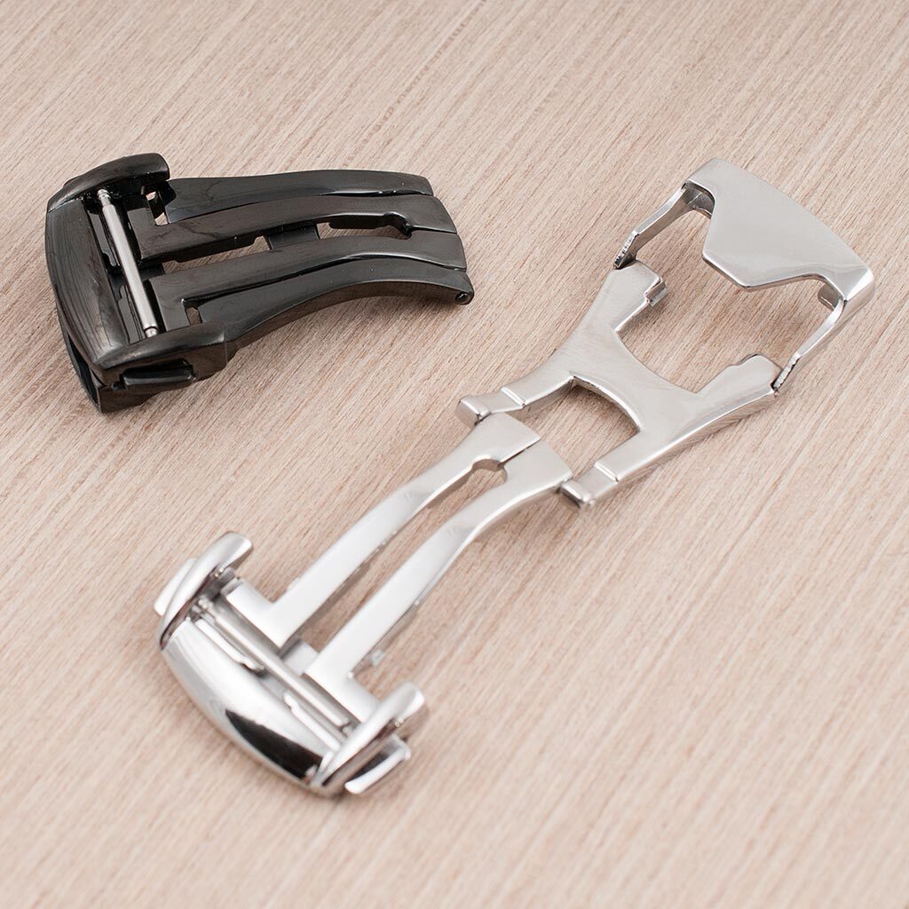 Single Fold Deployant Watch Buckle Clasp  Deployment Silver Black Butterfly tag