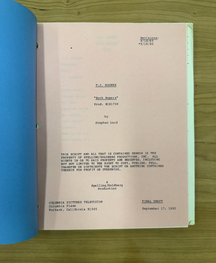 TJ HOOKER - WIlliam Shatner - Tv Show Script Final Draft - "Buck Rogers"
