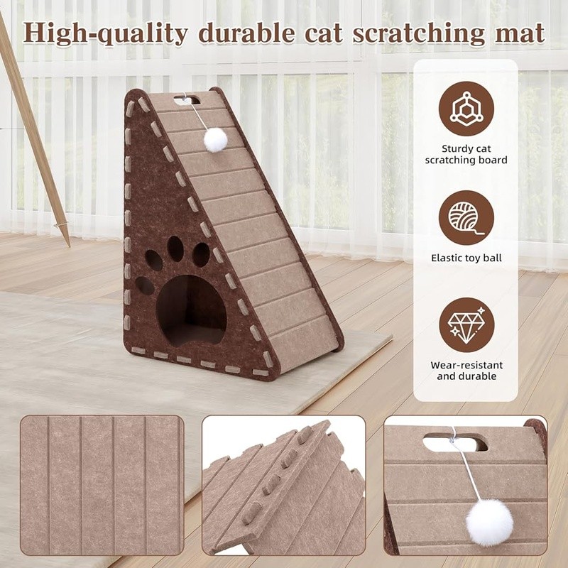 Durable Cat Scratching Board Multifunctional Triangle W/ Toy Ball Indoor Use