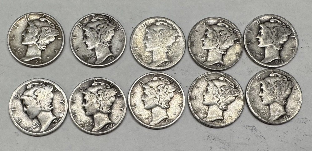 $1 Face Value Mercury Dimes - 90% Silver - circulated