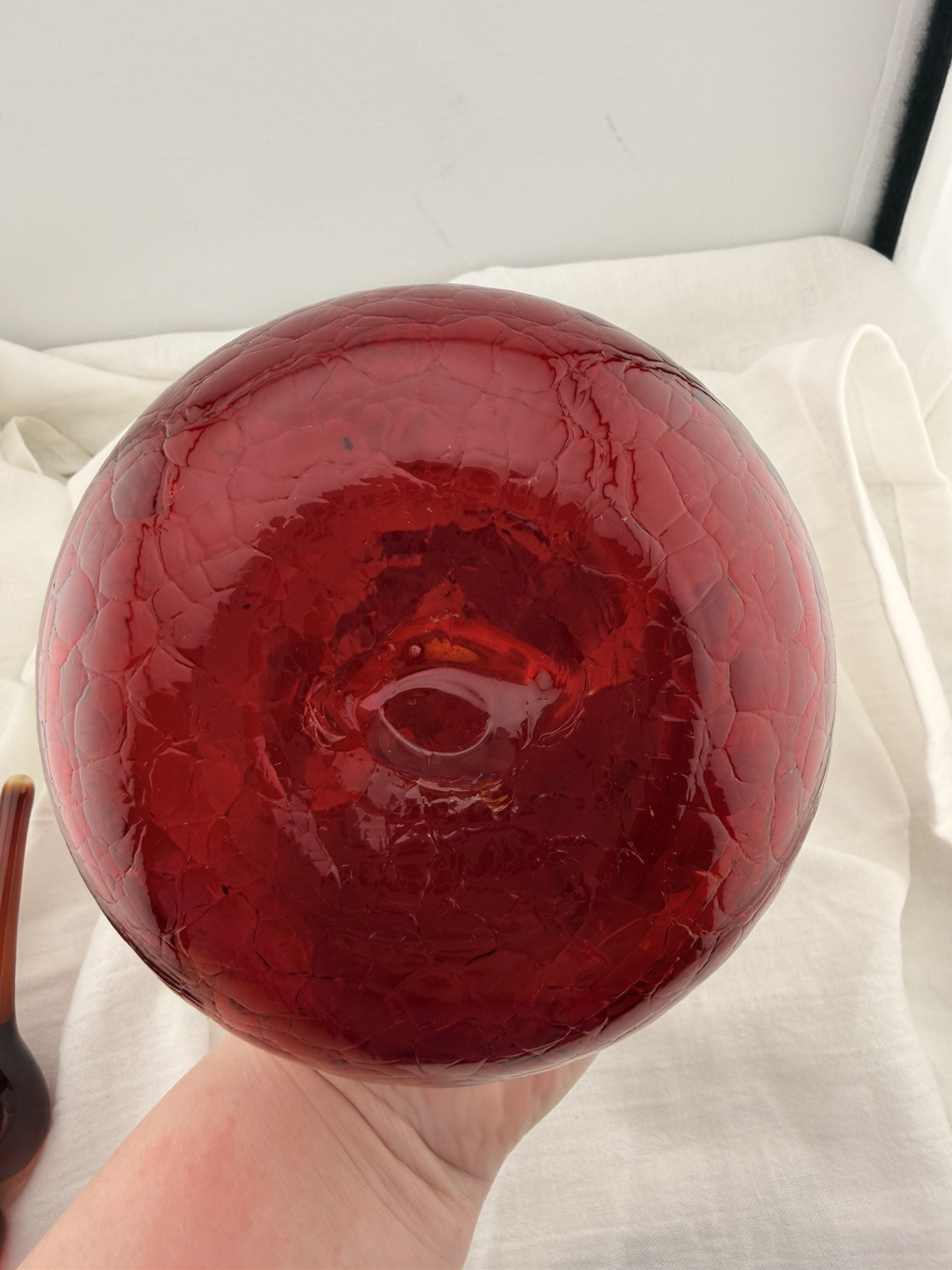 Vintage Blenko Red Glass Decanter Hand Blown Mid Century Modern Art Glass Ruby