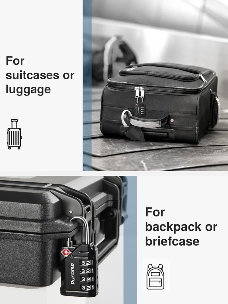 TSA Approved Travel Luggage Locks, 2 Pack Black 4 Digit Resettable Combinatio...