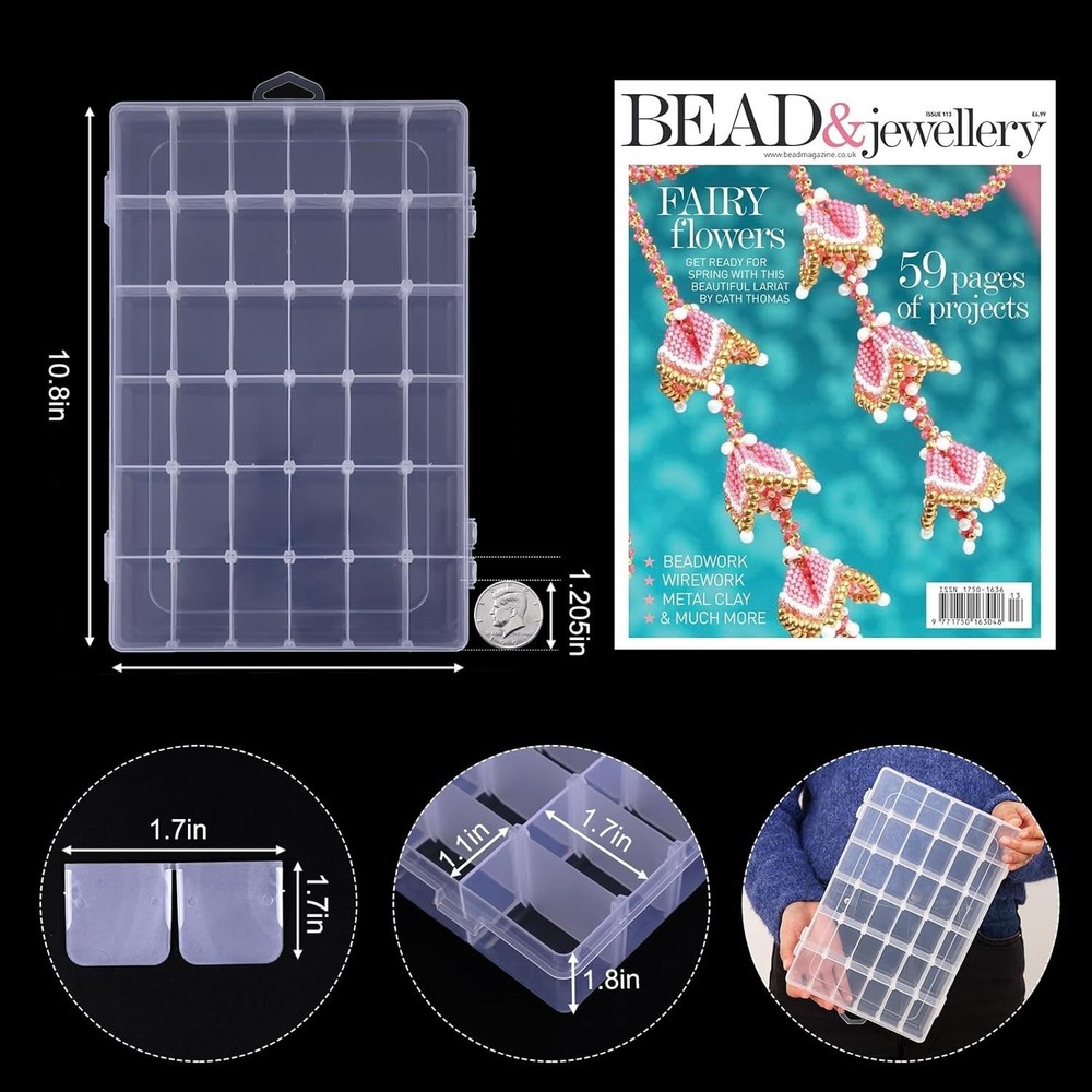 4 Pack Plastic Bead Organizer Box with Dividers