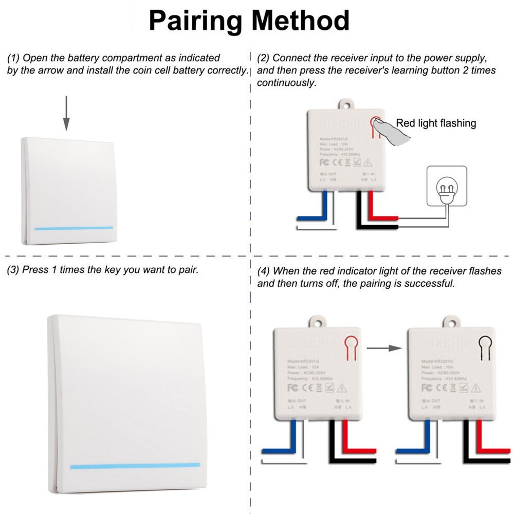 433mhz Receiver Module Wireless Light Switch No Wiring Long Distance Remote