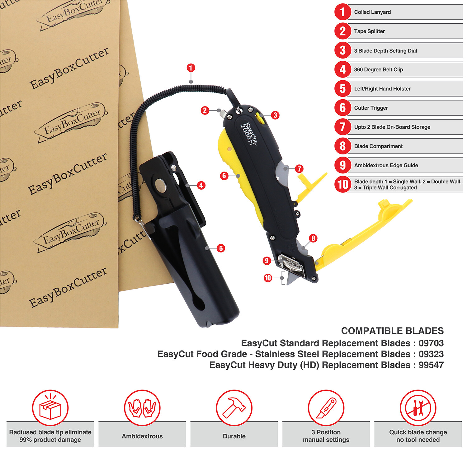 Easy Cut Safety Box Cutter Knife Easycut tool for work cutting Yellow 2000N