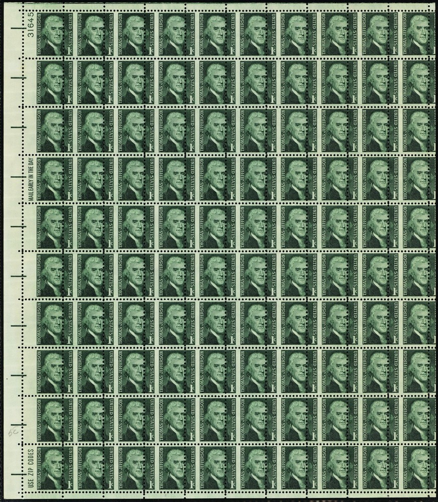 1278, Mint NH 1¢ - Large Misperforation Error Complete Sheet - Stuart Katz
