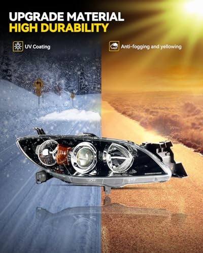 Headlights Assembly Compatible with Amber-Clear-Black/for 2004-2009 Mazda 3