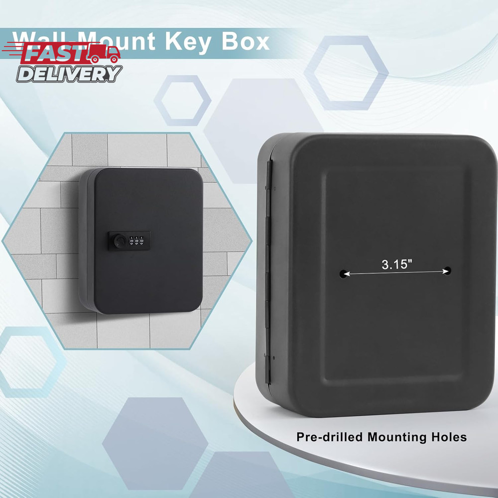 KYODOLED 20 Key Storage Lock Box with Code, Key Cabinet Organizer Wall Mount wit