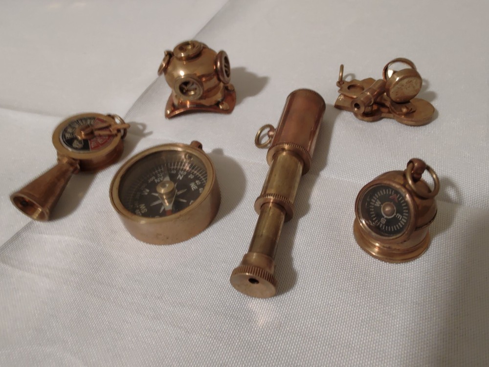 Nautical Brass Mini Telescope Compass Navigation etc Set with Wood Box