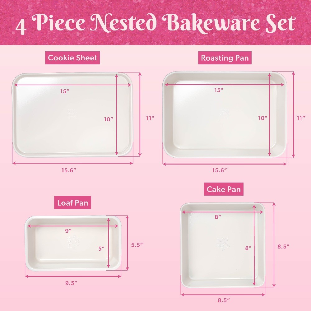4-Piece Ceramic Nonstick Bakeware Set for Kitchen with Baking Sheet Pan, Pink