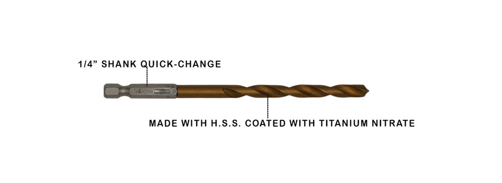 13pc Quick-Change Hex Shank Titanium Drill Bit Set, 1/16" - 1/4" Sizes