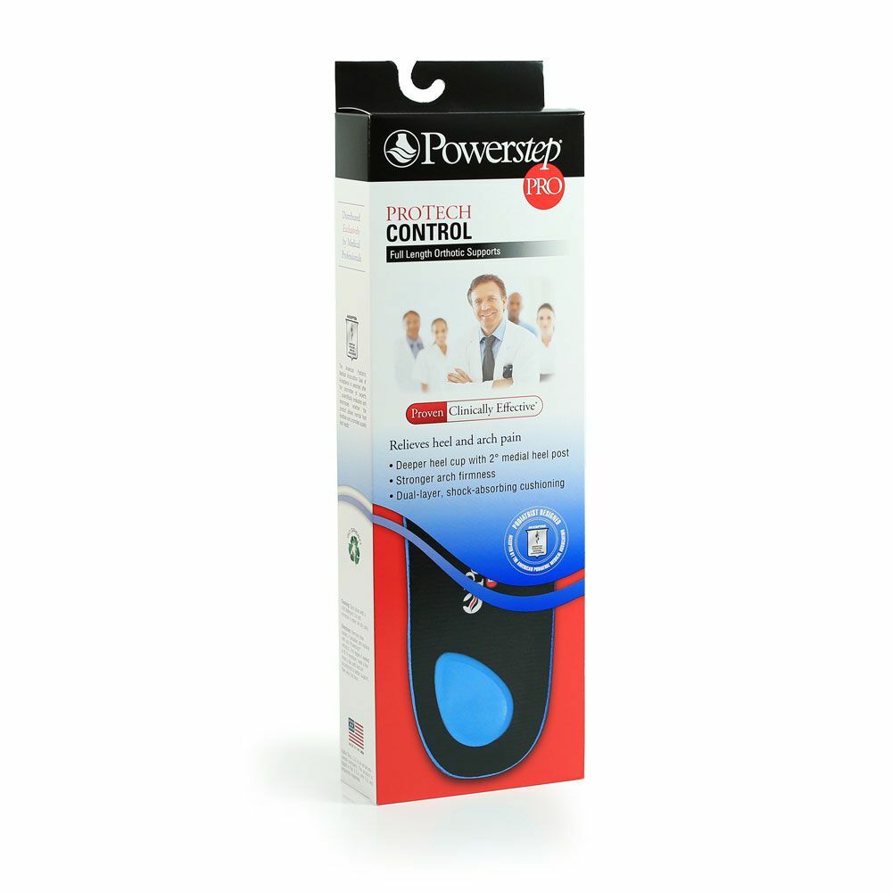 Powerstep Protech Control - Full Length Insoles - Extra Heel Support, Many Sizes
