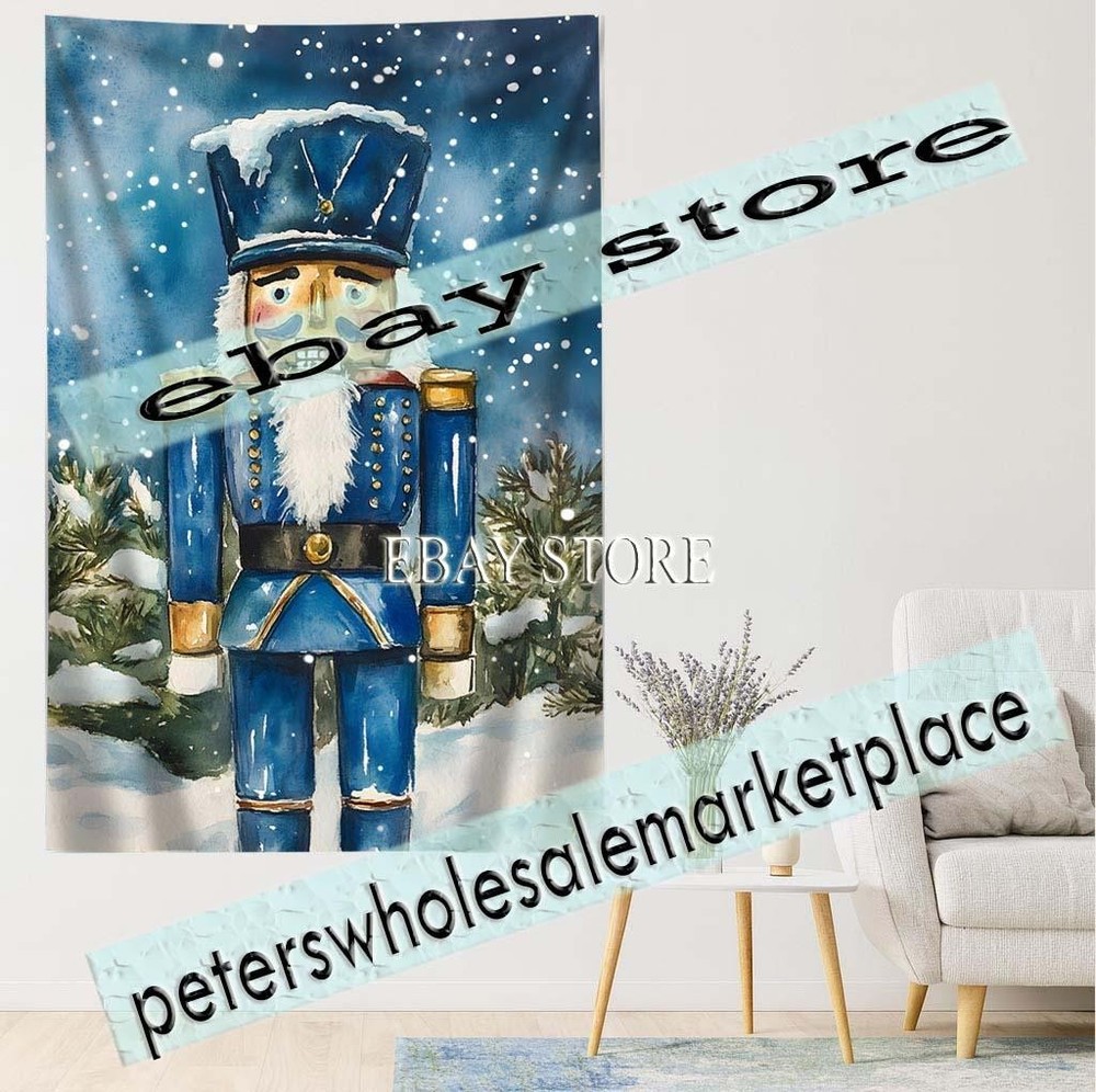 Blue Nutcracker tapestry nutcracker standing scene 39X59 in